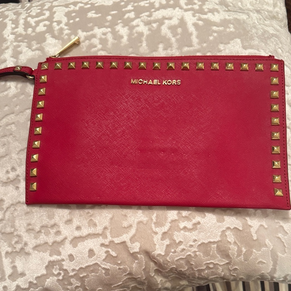 Michael Kors Red Clutch with Gold Studs
